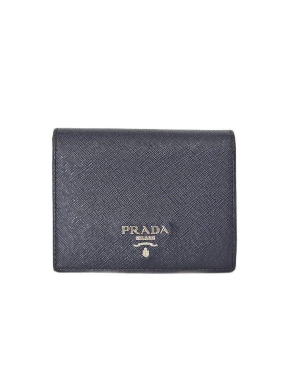 Prada Bifold Wallet Compact Saffiano Leather Navy